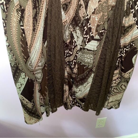 Reba Size 12 Midi Dress Brown Boho Print Sleeveless Lace Casual - Picture 8 of 9